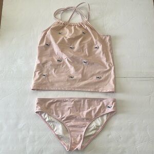 Vineyard Vines Pink and White striped blue Whale Bathing Suit size XL 16